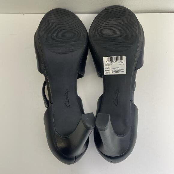 Clark's Ambyr Glow Asymmetrical Comfort Mary Jane Black Leather Pumps Sz 11 - Picture 6 of 7